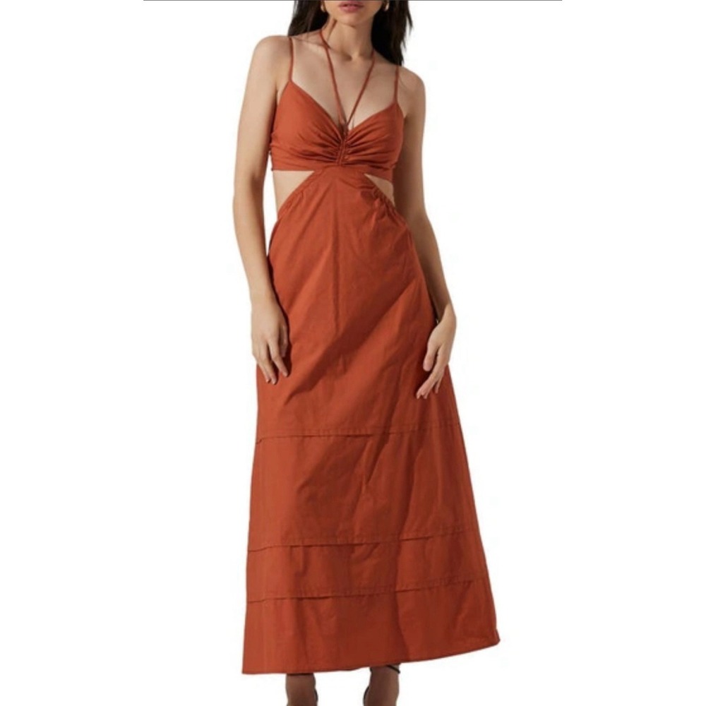 ASTR the Label Cutout Cotton Poplin Maxi Dress in Terracotta Size XS Sundress